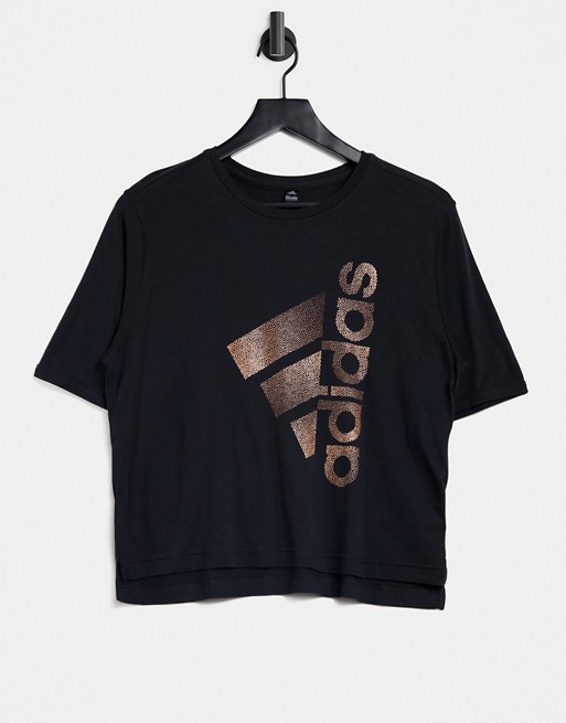 adidas Training t-shirt in black with rose gold logo