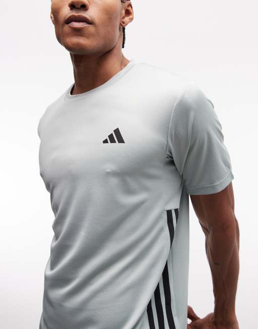 adidas training T-shirt met drie strepen in saliegroen, 4 van 5