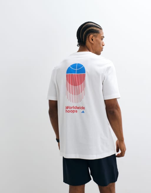 adidas - Training - T-shirt met hoops-print op de rug in wit, 4 van 5