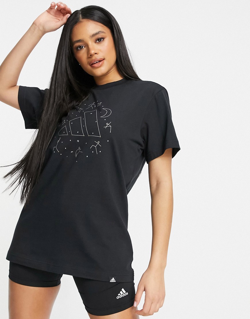 adidas - Training - T-shirt met sterrenbeeldprint in zwart