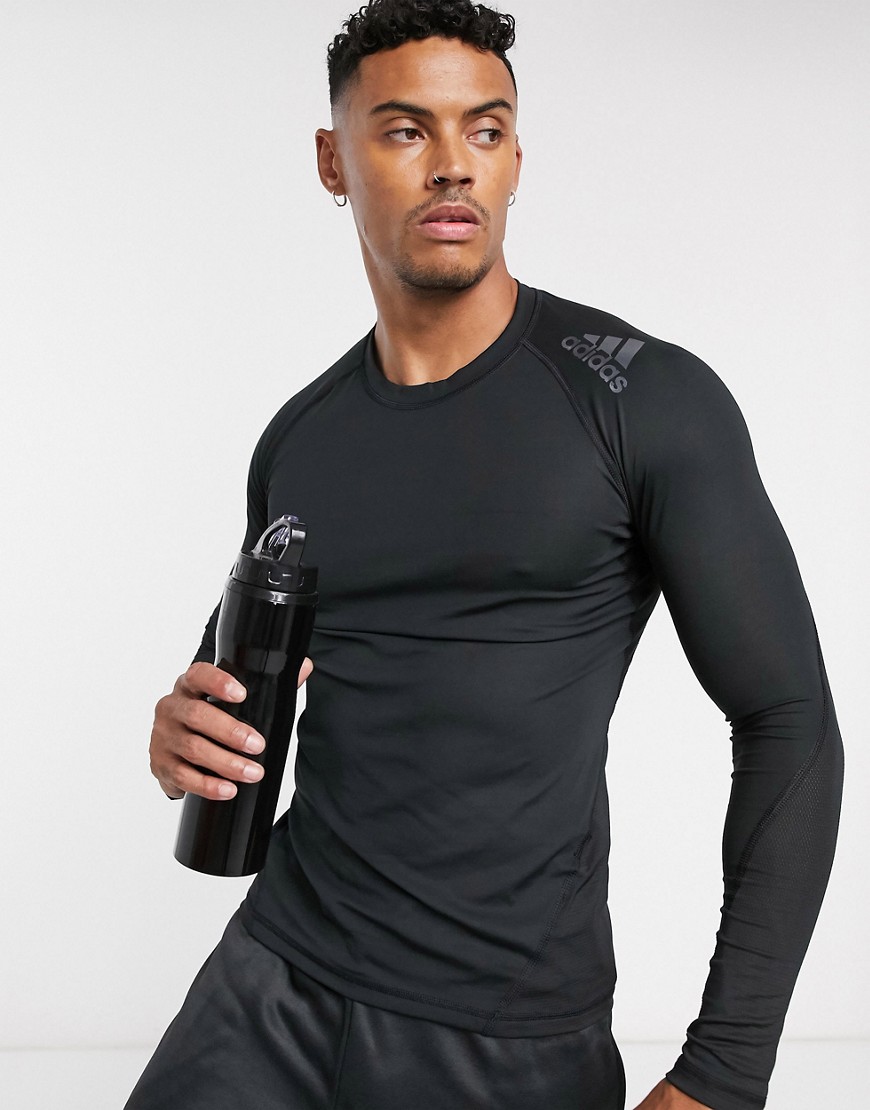 Adidas Training - T-shirt nera a compressione a maniche lunghe-Nero