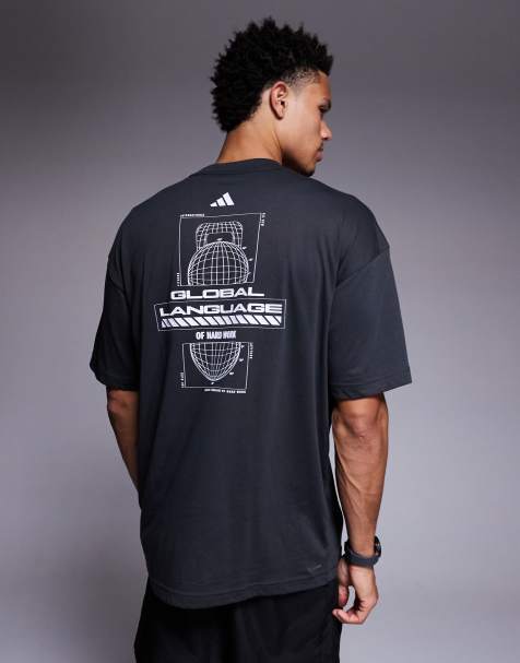 adidas - Training - T-shirt nera con stampa di globo sul retro - view 1