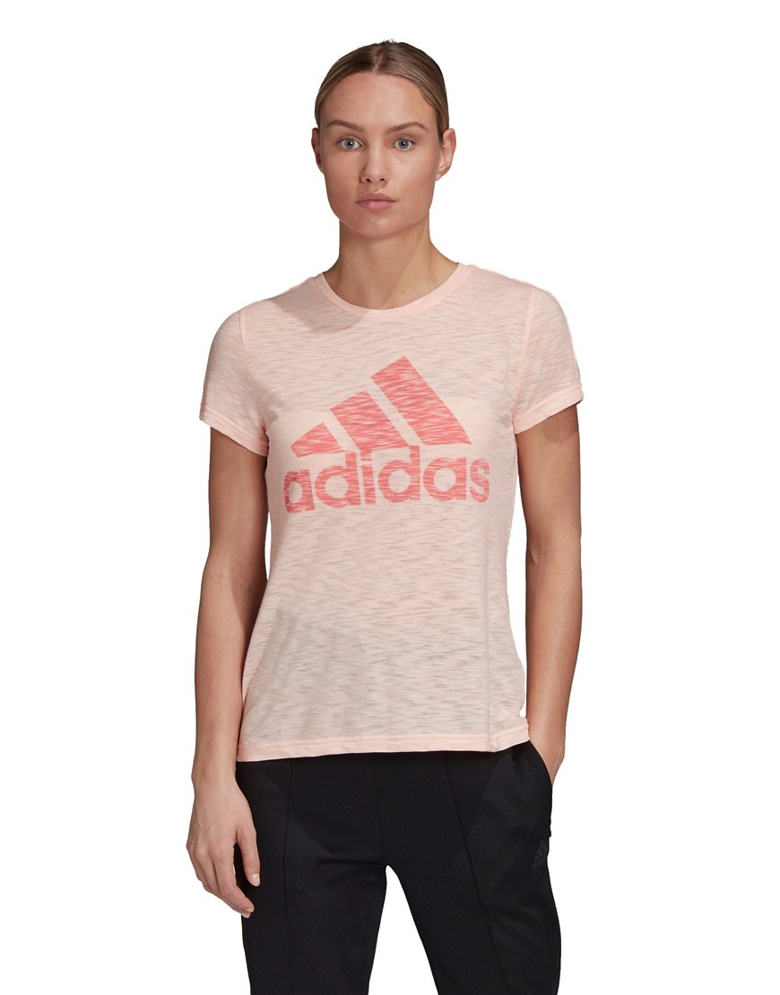 Adidas training t-shirt with badge in sports pink