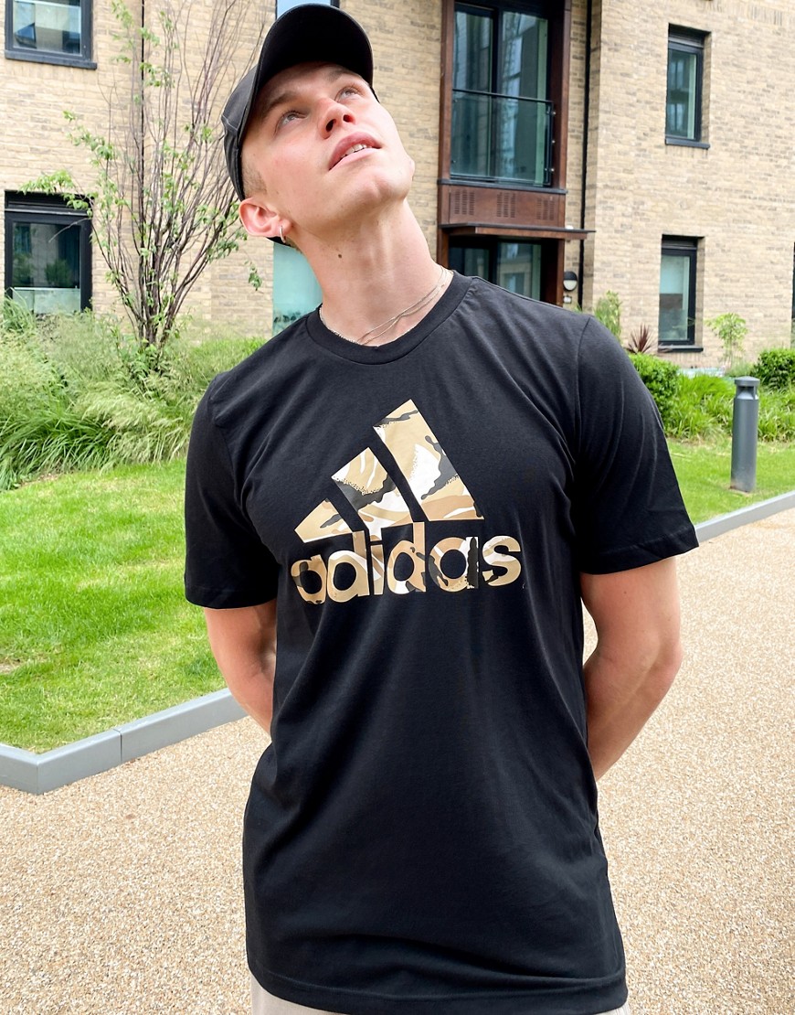 Adidas Training t-shirt with camo back print in black