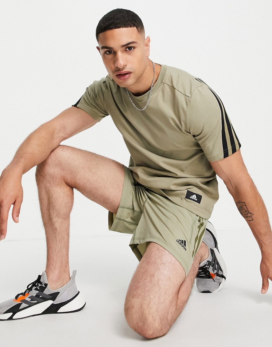 Adidas Training t-shirt with patch logo in khaki-Green