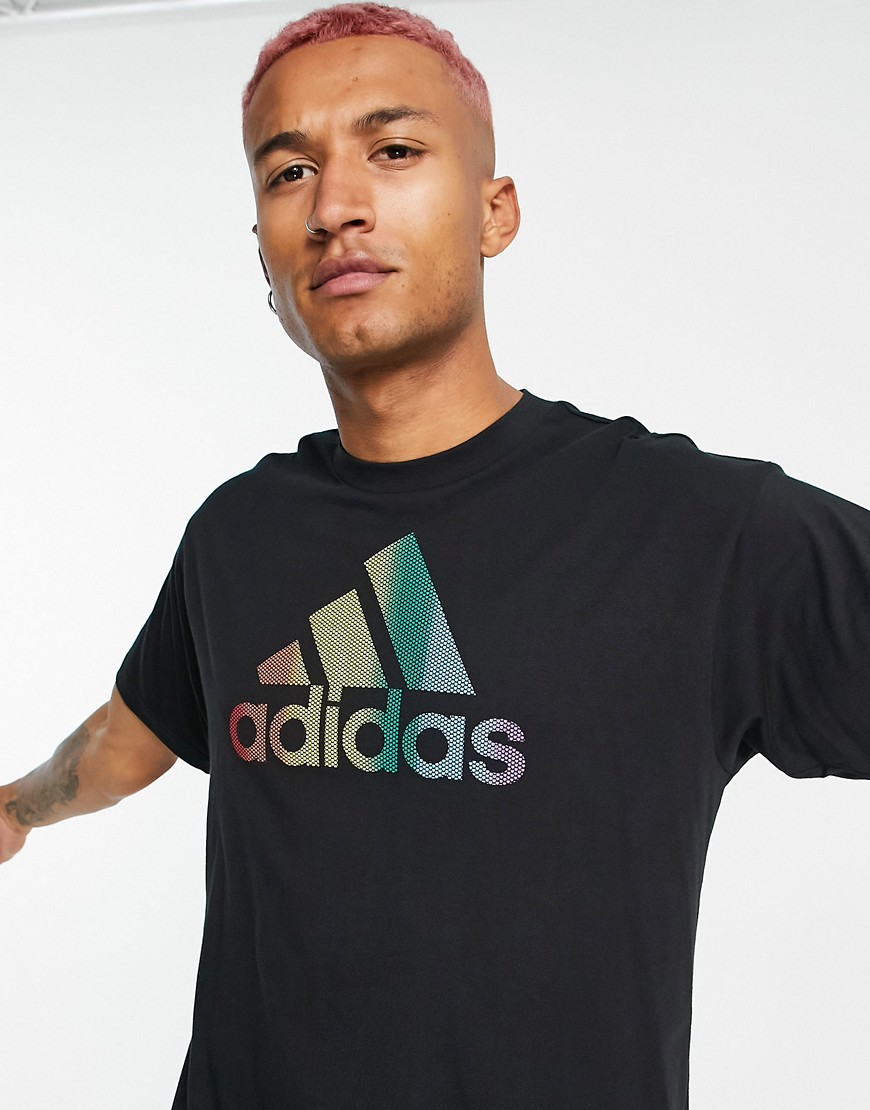 Adidas Training t-shirt with rainbow logo in black