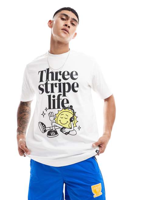 shirt with three stripe life graphic in white RcjShops adidas Training t lucas yeezy yupoo blue pants black shoes uniforms