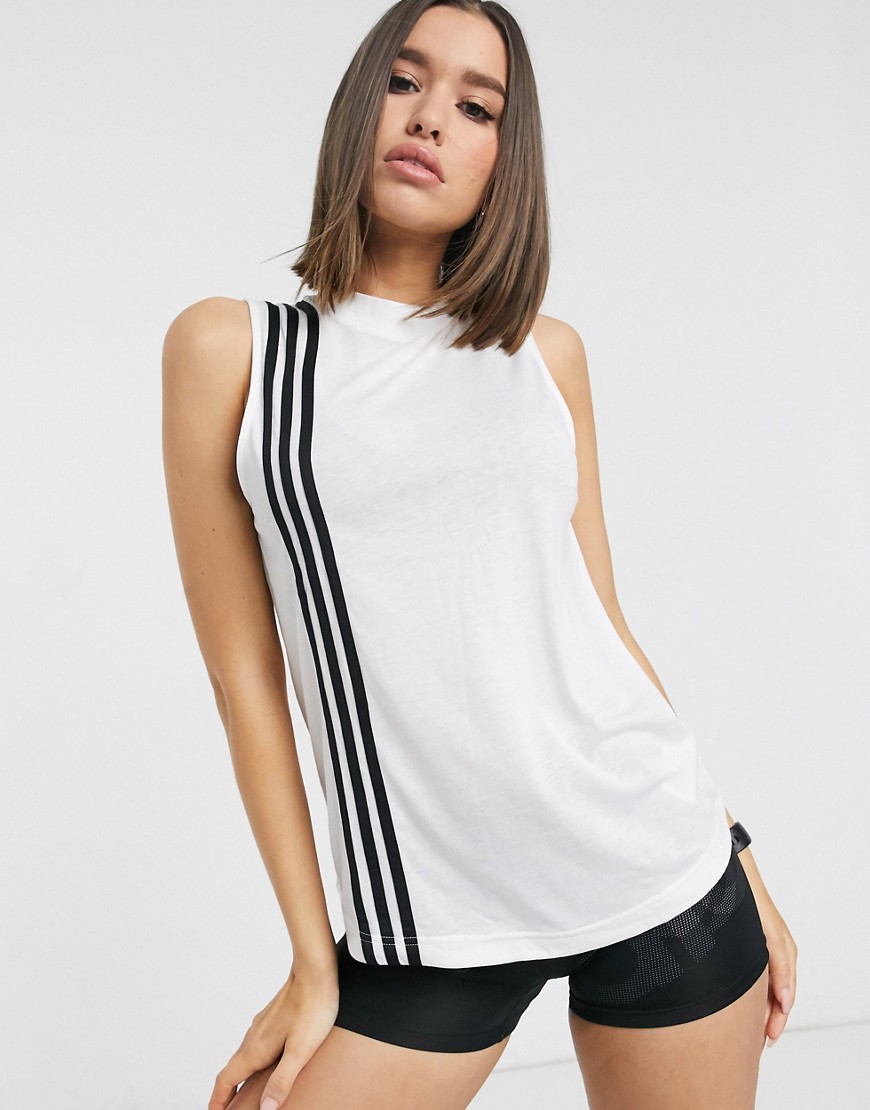 Adidas Training tank with 3 stripes in white