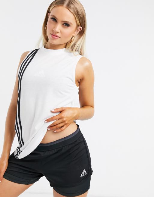 adidas originals adicolor three stripe cropped tank in white