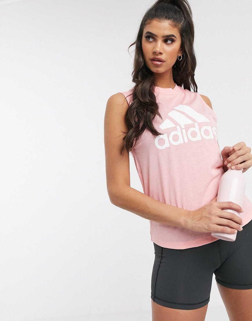 Adidas Training tank with large logo in pink