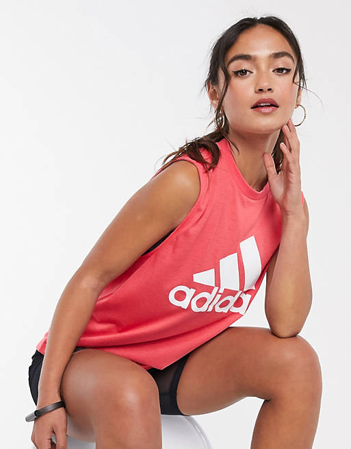 adidas Training tank with logo in pink