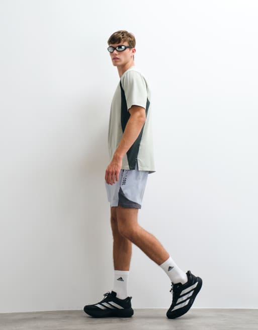 adidas Training tech colourblck t-shirt in sage green, 4 of 5