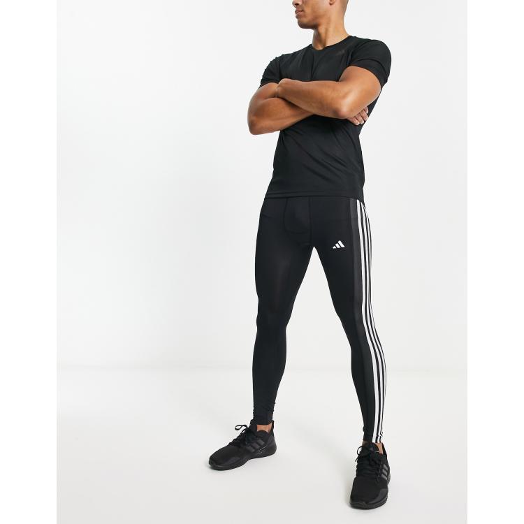 adidas Training Tech Fit 3 stripe leggings in black ASOS