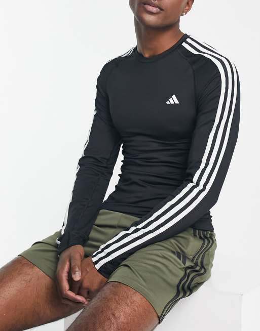 adidas Training Tech Fit 3 stripe t-shirt in black