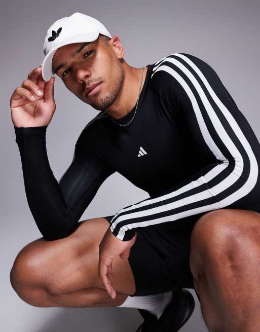 adidas Training Tech Fit 3 stripe long sleeve top in black 3S LS, 4 of 4