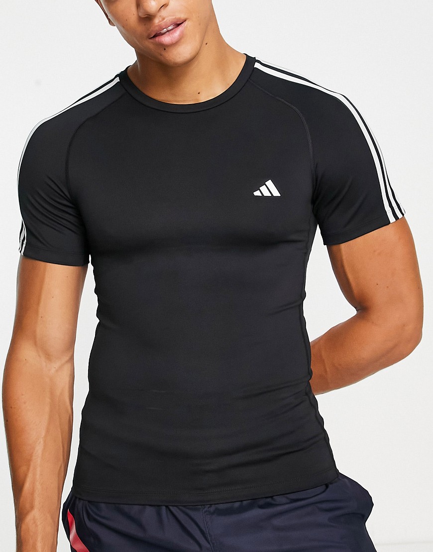 adidas Training Tech Fit 3 stripe t-shirt in black