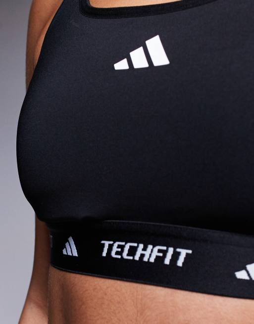 adidas Training – Tech Fit – BH in Schwarz mit mittlerer Stützkraft, 2 von 4