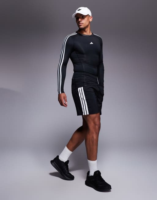 adidas Training - Tech Fit - Langærmet sort overdel med 3 striber, 3 af 4