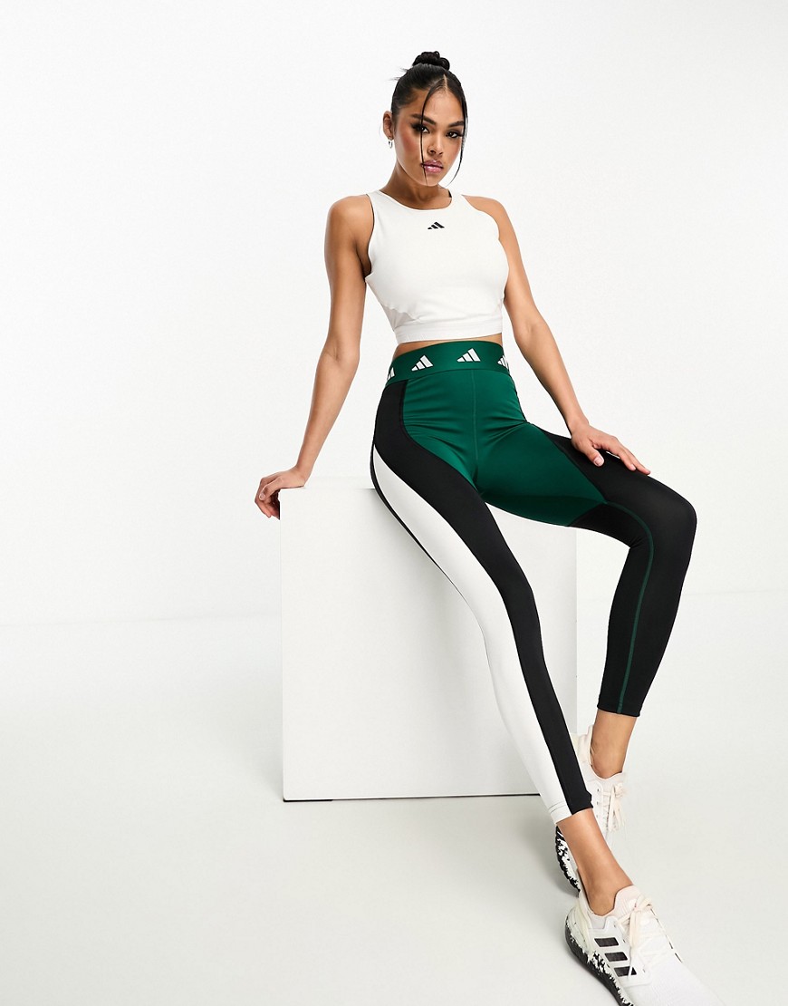 adidas Training tech-fit leggings in black and green