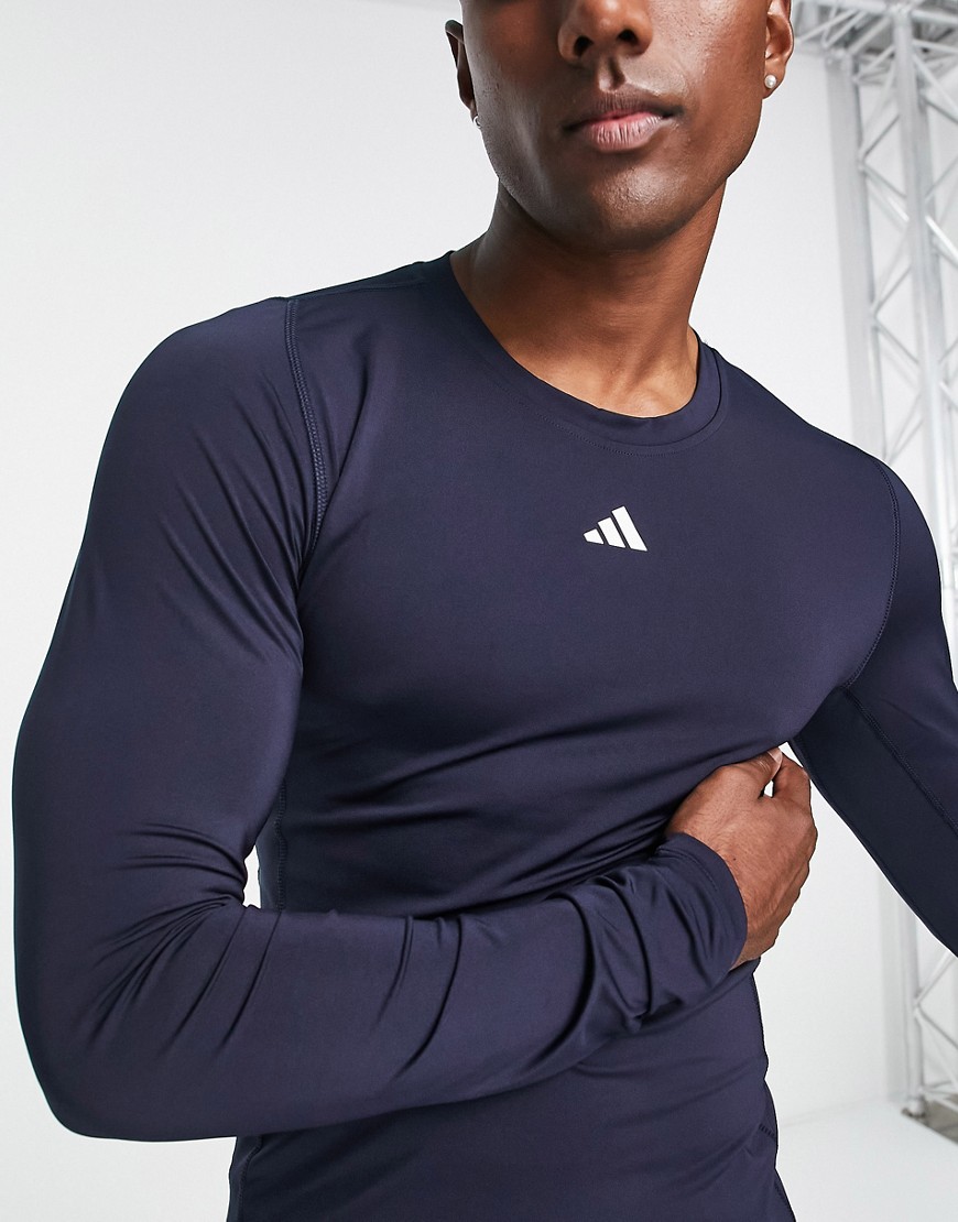 Adidas Training Tech Fit logo long sleeve t-shirt in navy