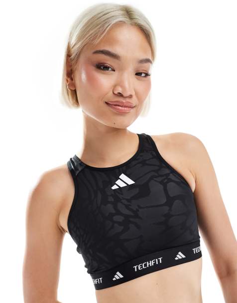 adidas – Training Tech Fit – Sport-BH mit schwarzem Print - view 1