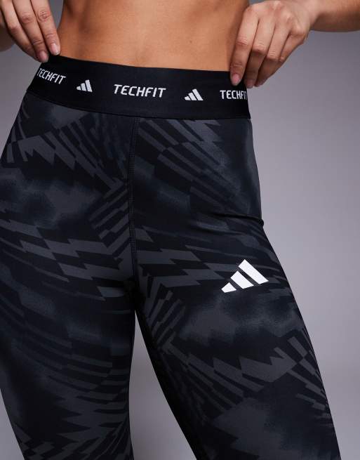 adidas – Training Tech Fit – Svarta, mönstrade leggings med 7/8-långa ben, 5 av 5