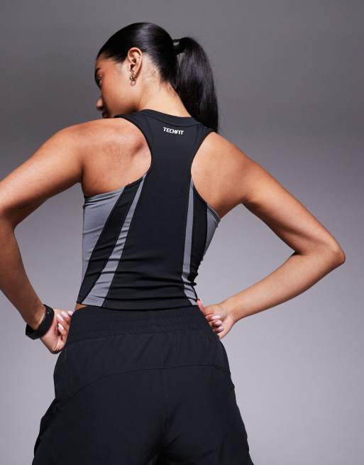 adidas Training Tech Fit tank top in black colourblock | ASOS