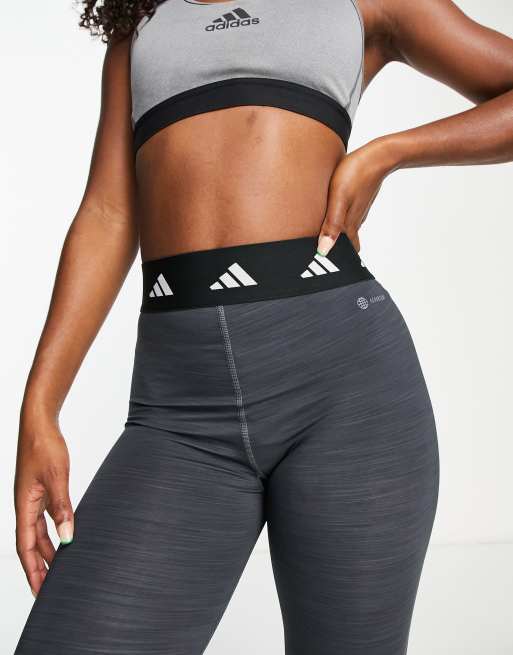 Women Adidas Techfit Capri Workout Grey Leggings with Pocket NEW