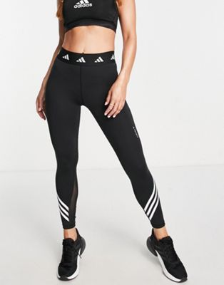 adidas Training Techfit 3 stripe leggings in black - ASOS Price Checker