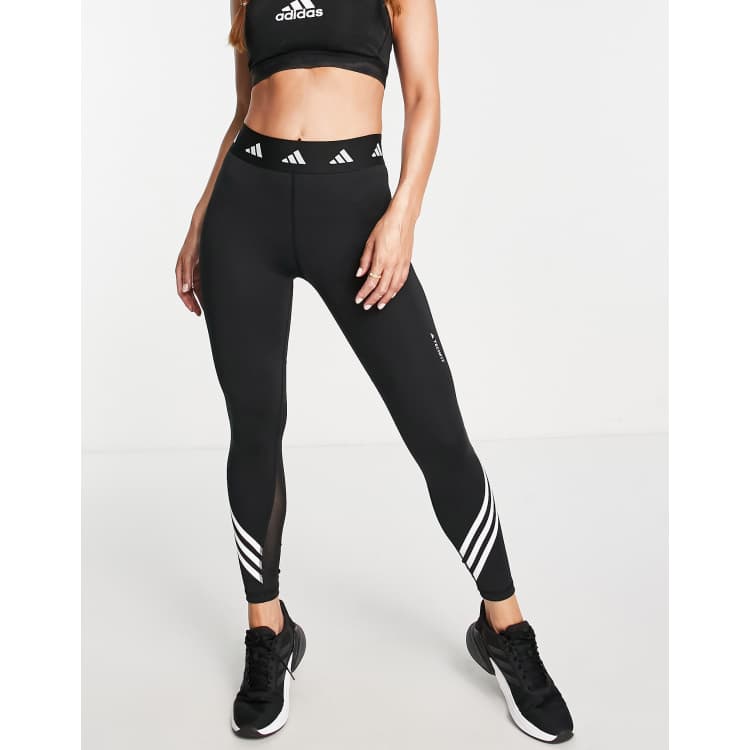 adidas Training Hyperglam 3 stripe leggings in black, ASOS