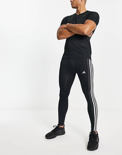 adidas Training Techfit 3 stripe leggings in black 