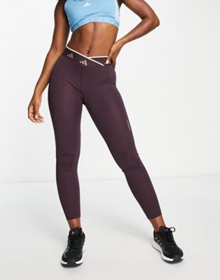 adidas Training Techfit 7/8 leggings with cross over waistband in Burgundy