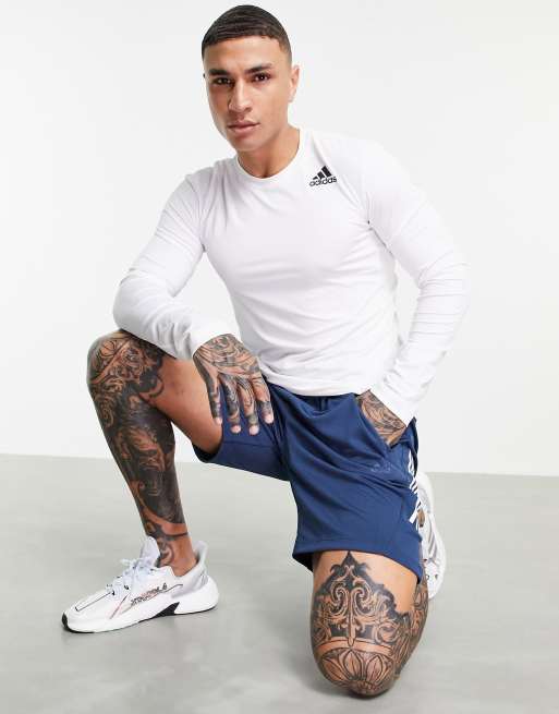 adidas Training Techfit base layer long sleeve top in white