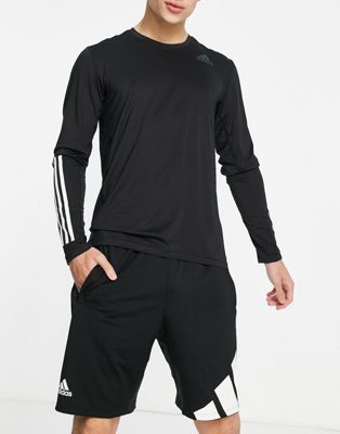adidas Training Techfit base layer long sleeve top with three stripes in black