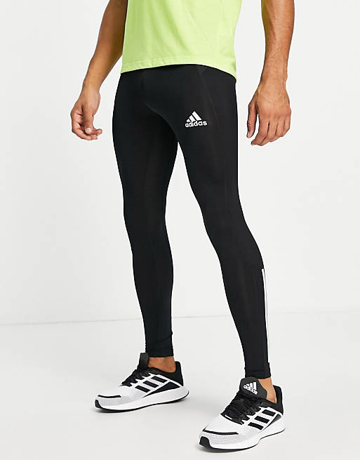Men adidas Training Techfit base layer tights with three stripes in black 