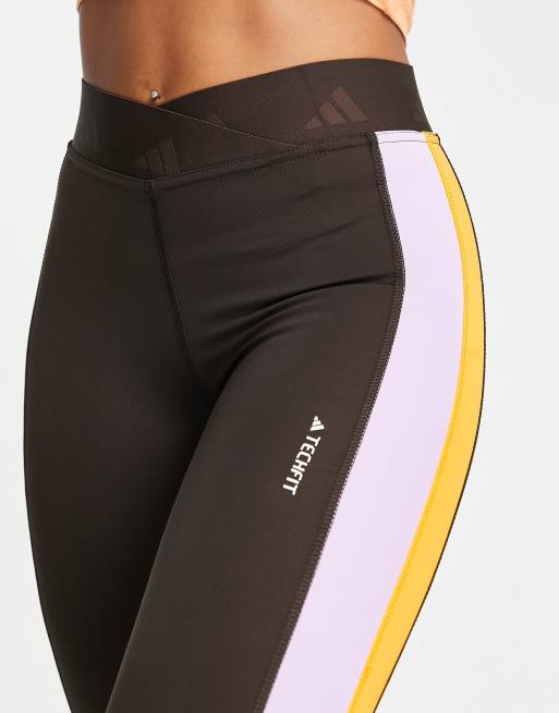 adidas Training – Techfit – Bruna, orange och lila blockfärgade leggings med hög midja, 2 av 4