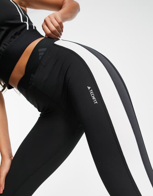 adidas Training Techfit colourblock high waisted leggings in black