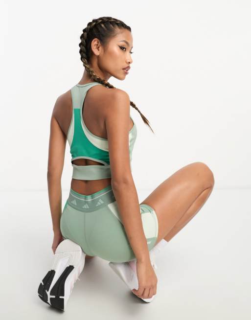 Green Colourblocked Co-ord Sports Bra|284271101