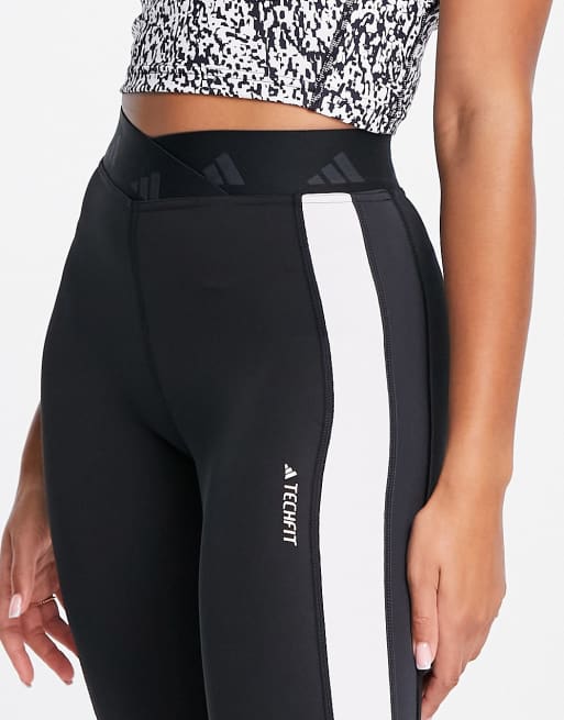 adidas Training Techfit colourblock high waisted leggings in black and  white