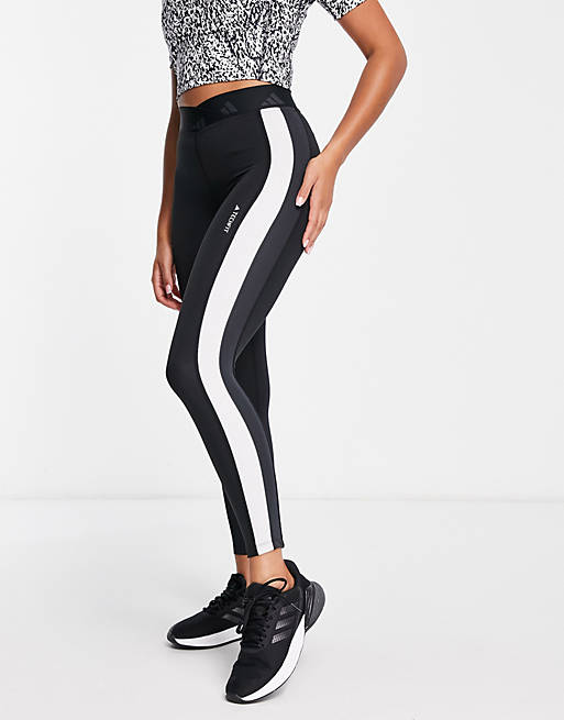 adidas Training Techfit colourblock high waisted leggings in black and  white