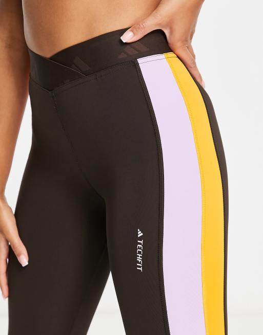 adidas Training Techfit colourblock high waisted leggings in brown