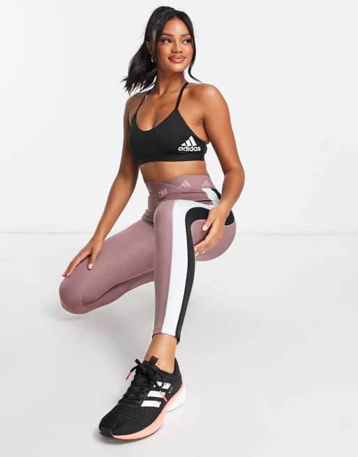 adidas Training Techfit colourblock high waisted leggings in burgundy,  black and blue