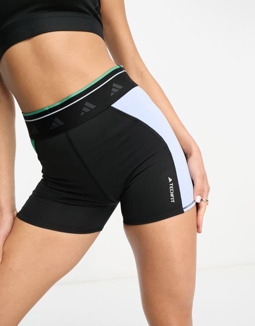 adidas Training Techfit colourblock legging shorts in black