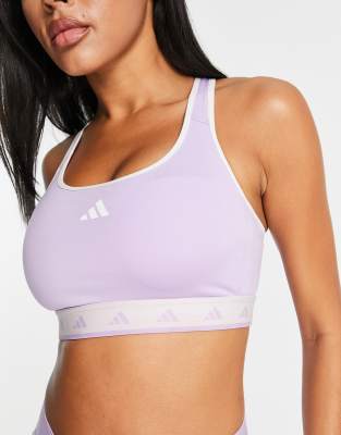 adidas Training Techfit colourblock mid-support sports bra in purple, white and orange - ASOS Price Checker