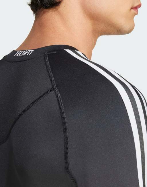 adidas - Training - Techfit - Compressie-top met 3-Stripes en lange mouwen in zwart, 3 van 4