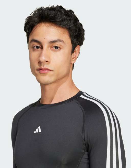 adidas - Training - Techfit - Compressie-top met 3-Stripes en lange mouwen in zwart, 4 van 4