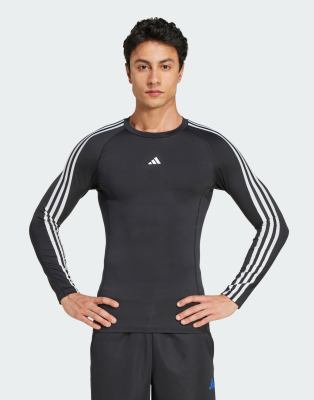 adidas Training techfit compression 3-stripes long sleeve top in black