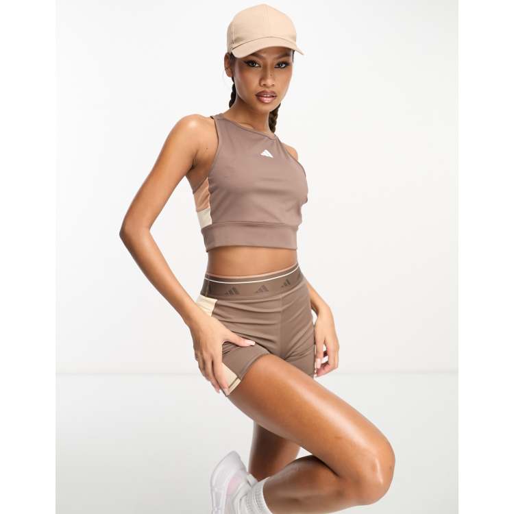 adidas Training Techfit Crop top colorblock marrone ASOS