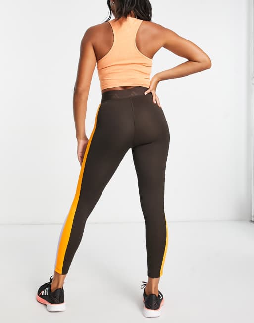 adidas Training - Techfit - Leggings a vita alta colorblock marroni, arancioni e viola, 4 di 4