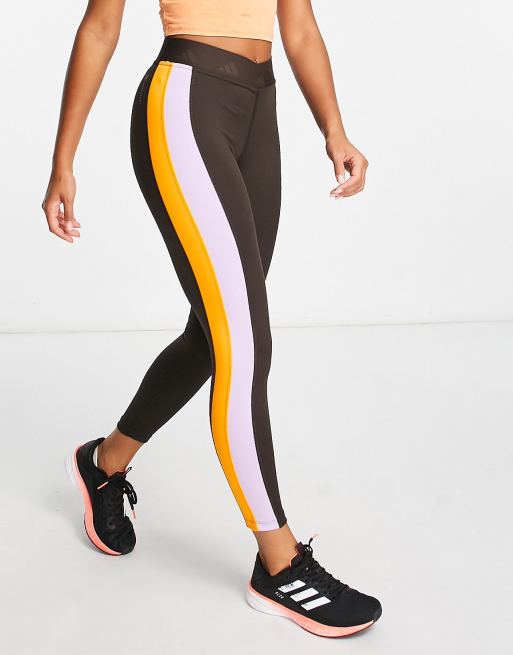 adidas Training – Techfit – Leggings im Blockfarbendesign in Braun, Orange und Lila mit hohem Bund, 3 von 4